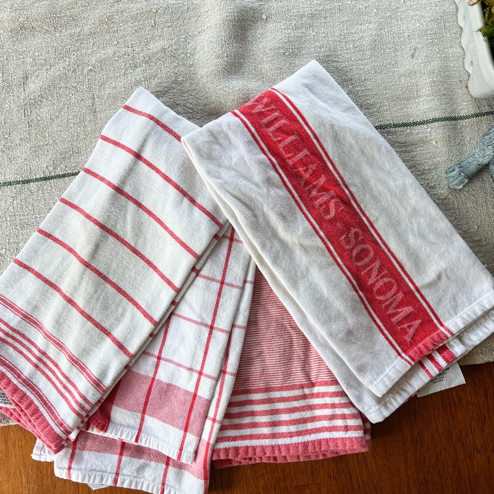 Williams Sonoma Striped and Checkered Towels - Pink and White